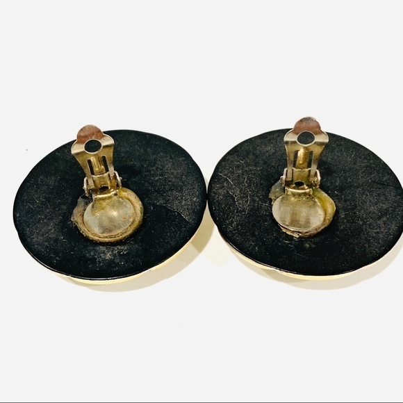 Vtg 80s Faux Jade/Silver Round Clip-On Earrings - Picture 2 of 6